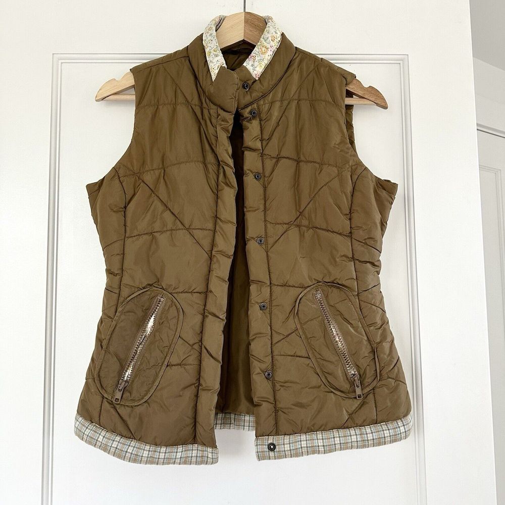 Wet Seal Vintage  Puffer Vest Solid‎ Floral Brown Full Zip Pocket Small 90s Y2K